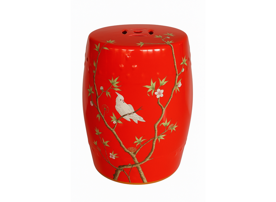 Ceramic Garden Stool Red Parrots Handmade - Kaelin D30xH45cm
