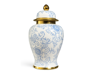 Vaso Cinese In Porcellana Asianliving - Bianco Con Fiori Dipinti A Mano, 32x12x34 Cm, Barattolo Zenzero Decorativo