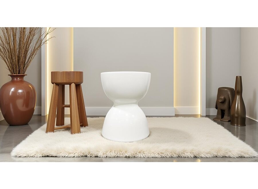 Ceramic Garden Stool White Handmade - Naida D33xH46cm