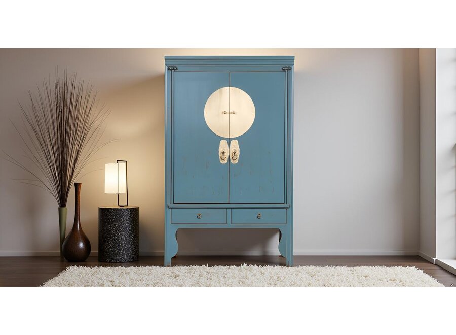 Armoire de Mariage Chinoise Gris Bleu Arctique - Orientique Collection L100xP55xH175cm