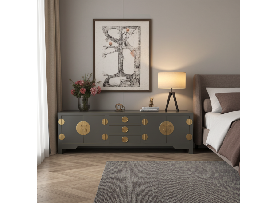 Chinese TV Cabinet Olive Grey - Orientique Collection W175xD47xH54cm