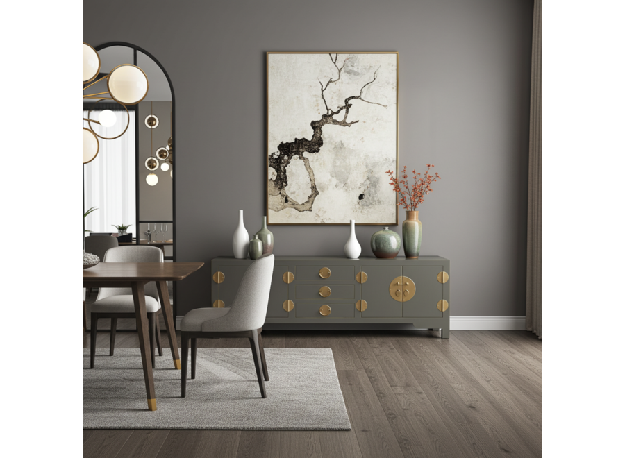 Meuble TV Chinois Gris Olive - Orientique Collection L175xP47xH54cm