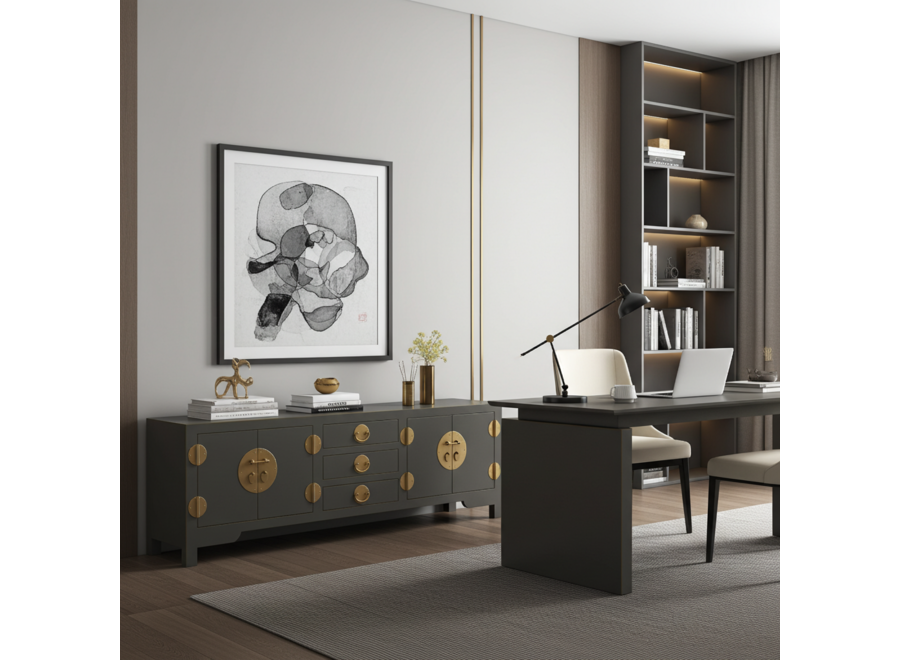 Meuble TV Chinois Gris Olive - Orientique Collection L175xP47xH54cm