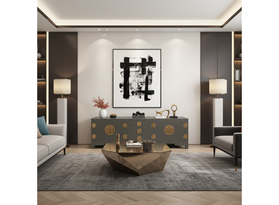 Chinese TV Cabinet Olive Grey - Orientique Collection W175xD47xH54cm