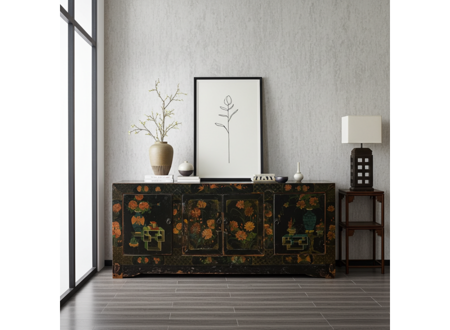 Credenza Cinese Antica Dipinta a Mano L173xP45xA75cm