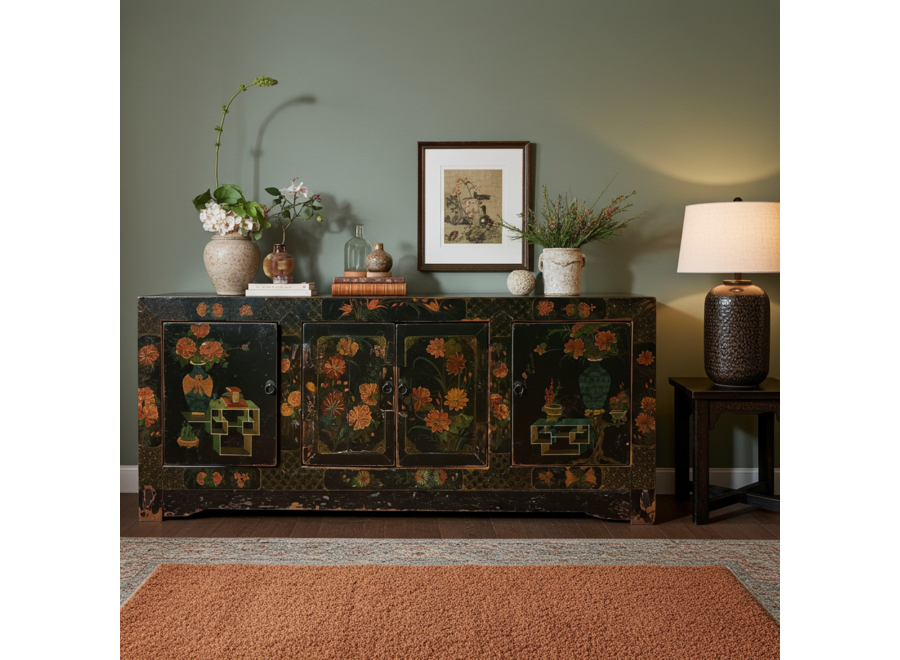 Credenza Cinese Antica Dipinta a Mano L173xP45xA75cm