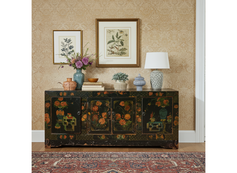 Credenza Cinese Antica Dipinta a Mano L173xP45xA75cm