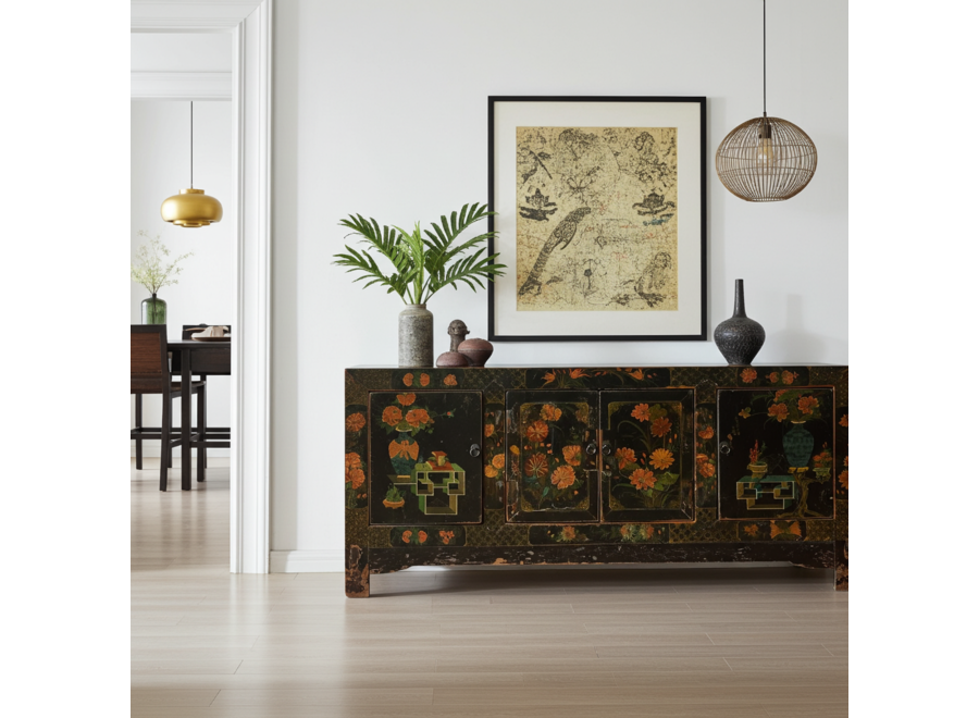 Credenza Cinese Antica Dipinta a Mano L173xP45xA75cm