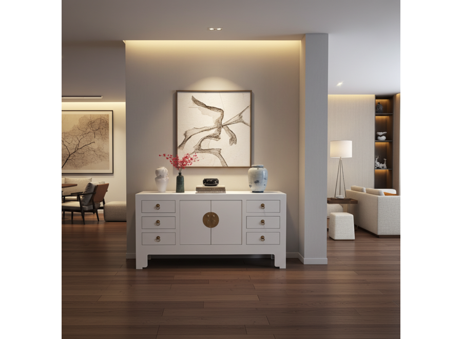 Mobile TV Cinese Bianco Neve - Orientique Collezione L121xP37xA61cm