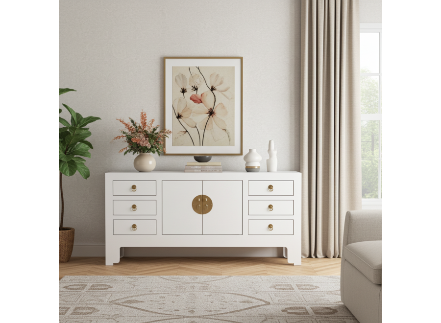 Mobile TV Cinese Bianco Neve - Orientique Collezione L121xP37xA61cm