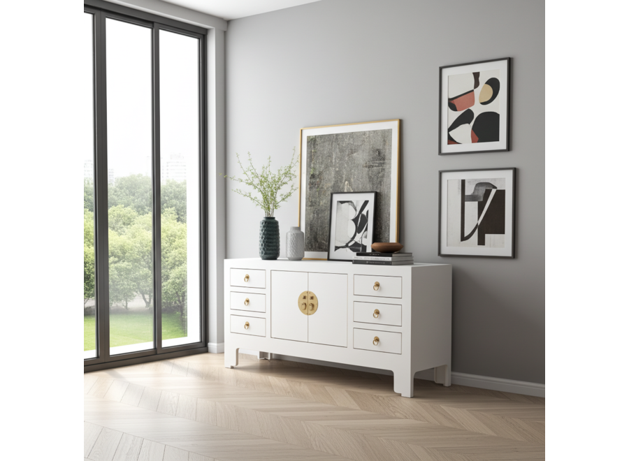 Mobile TV Cinese Bianco Neve - Orientique Collezione L121xP37xA61cm