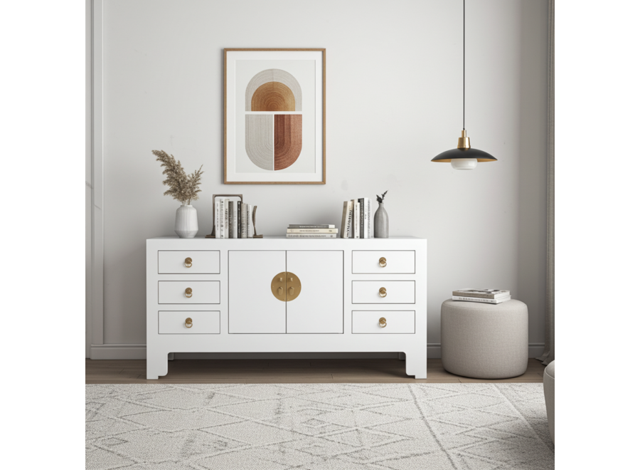 Mobile TV Cinese Bianco Neve - Orientique Collezione L121xP37xA61cm