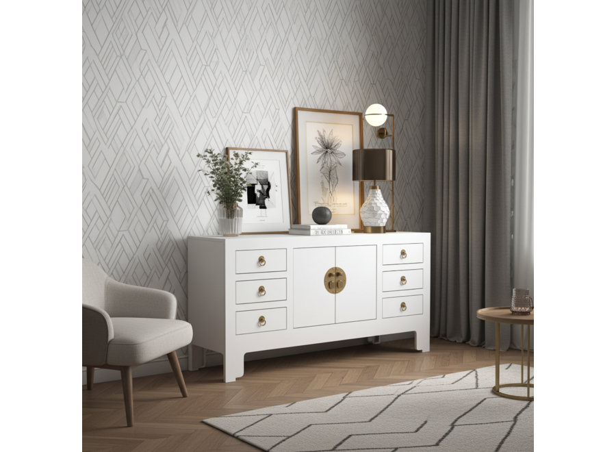 Mobile TV Cinese Bianco Neve - Orientique Collezione L121xP37xA61cm