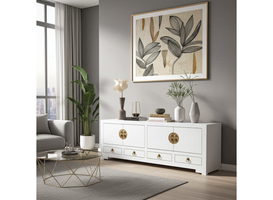 Mueble TV Chino Blanco Nieve - Orientique Colección An130xP40xAl45cm