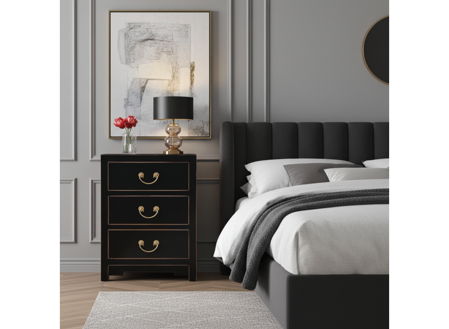 Mesita De Noche China Ónix Negro - Orientique Colección An45xP30xAl60cm