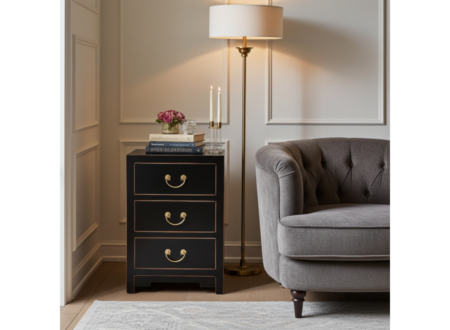 Chinesischer Nachttisch Onyx Schwarz - Orientique Kollektion B45xT30xH60cm