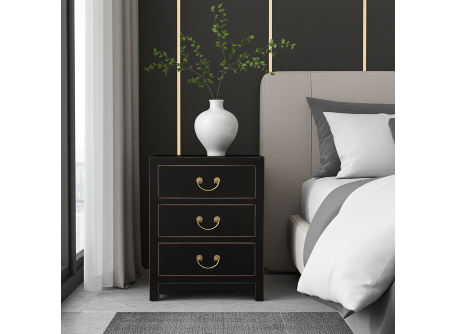 Chinesischer Nachttisch Onyx Schwarz - Orientique Kollektion B45xT30xH60cm