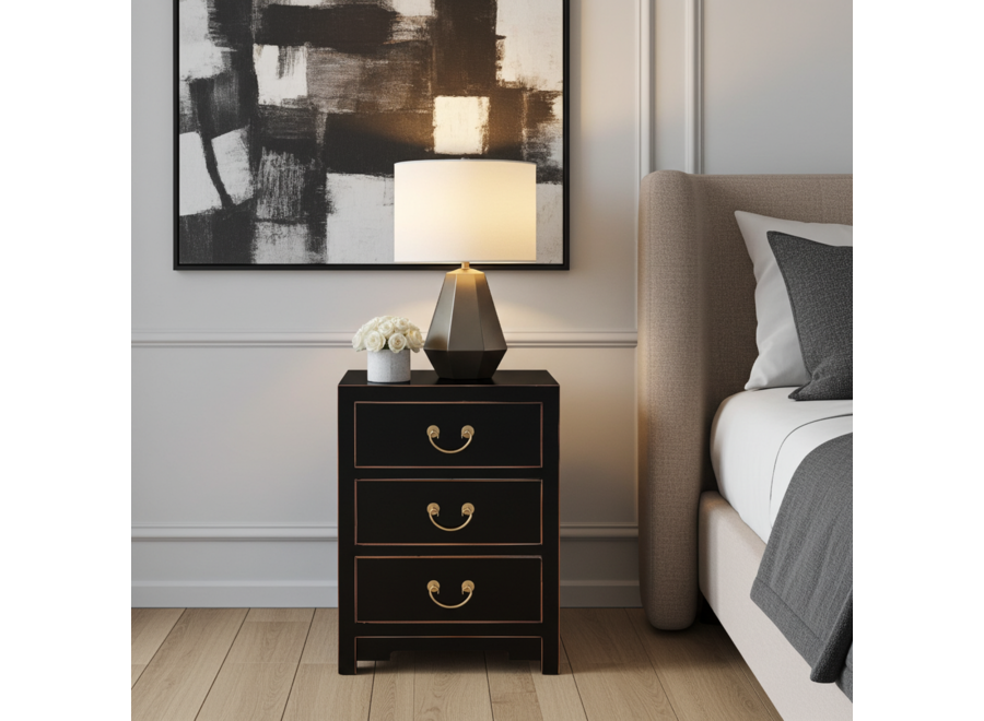 Mesita De Noche China Ónix Negro - Orientique Colección An45xP30xAl60cm