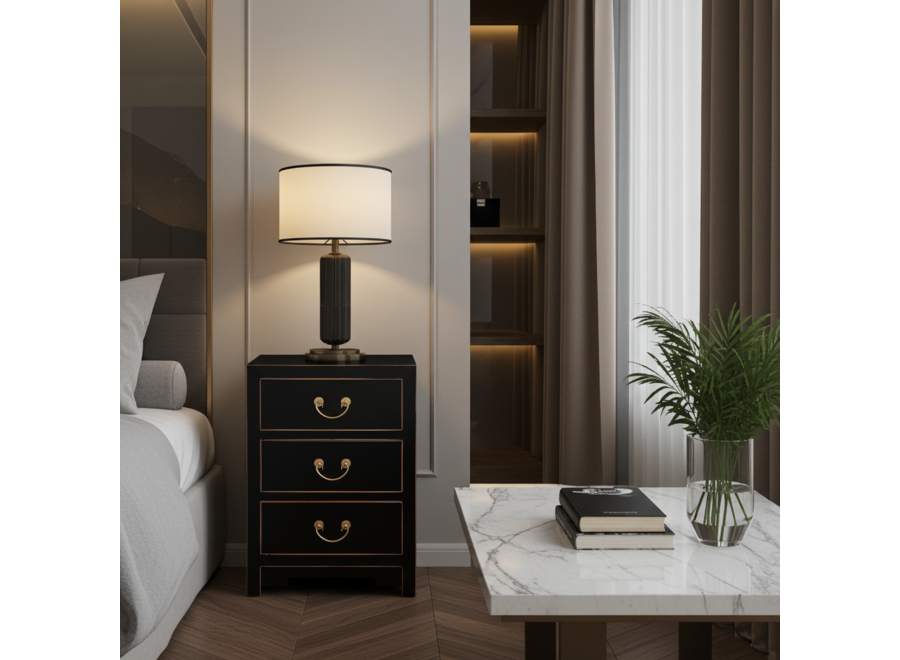 Mesita De Noche China Ónix Negro - Orientique Colección An45xP30xAl60cm