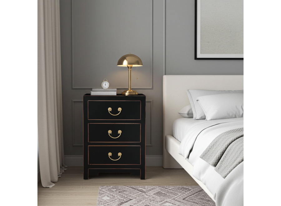 Chinesischer Nachttisch Onyx Schwarz - Orientique Kollektion B45xT30xH60cm