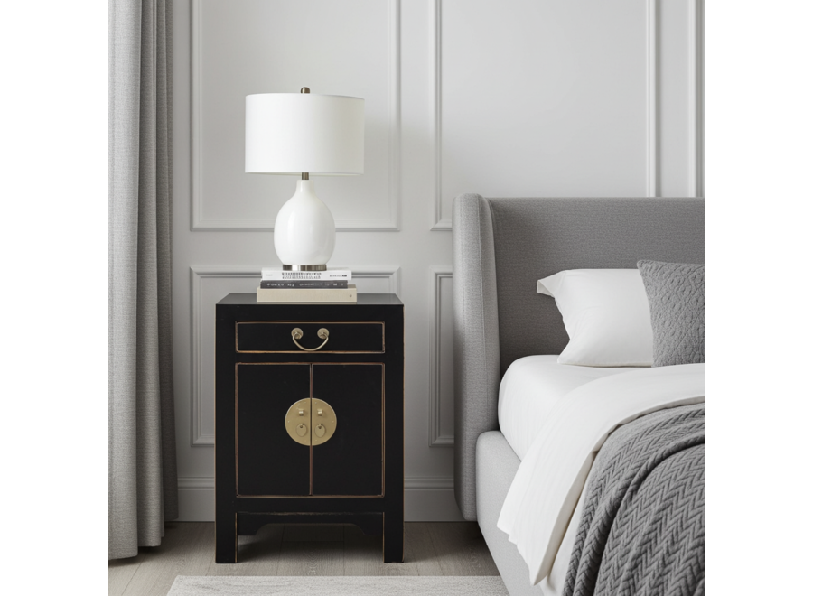 Mesita De Noche China Ónix Negro - Colección Orientique L42xL35xH60cm