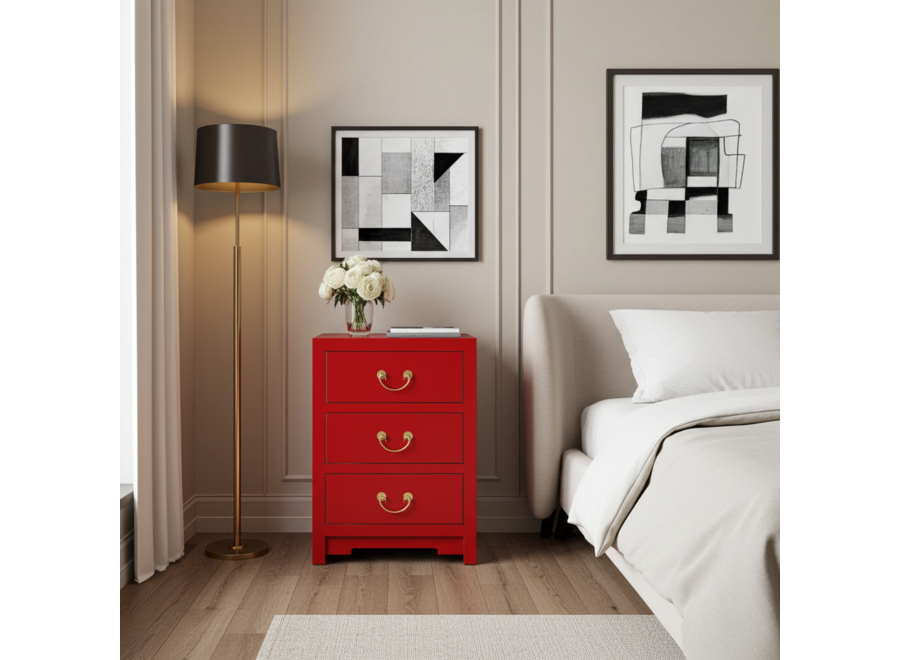 Table de Chevet Chinois Lucky Rouge - Orientique Collection L45xP30xH60cm