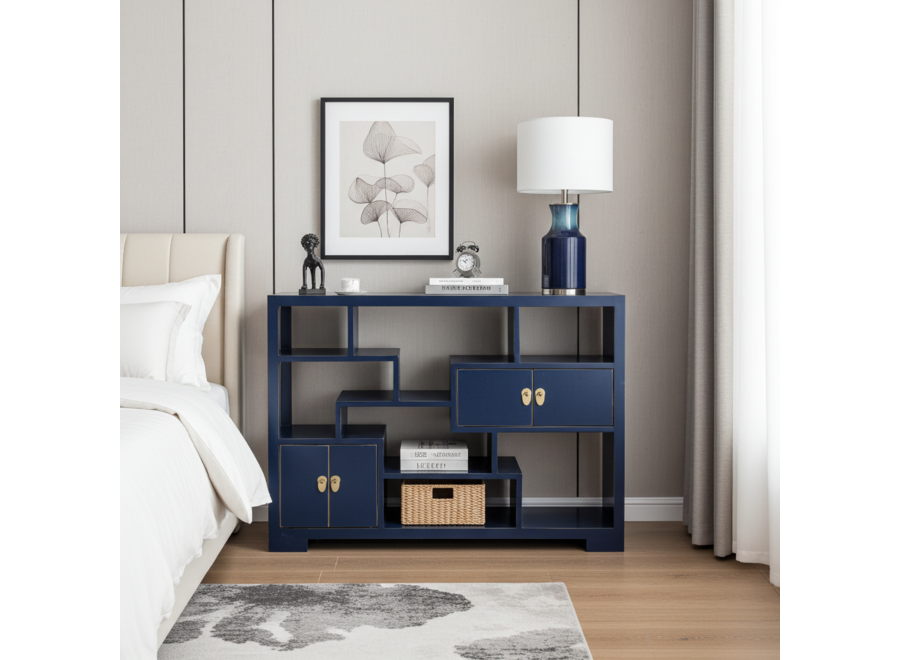 Chinese Bookcase Open Cabinet Midnight Blue - Orientique Collection W108xD35xH80cm