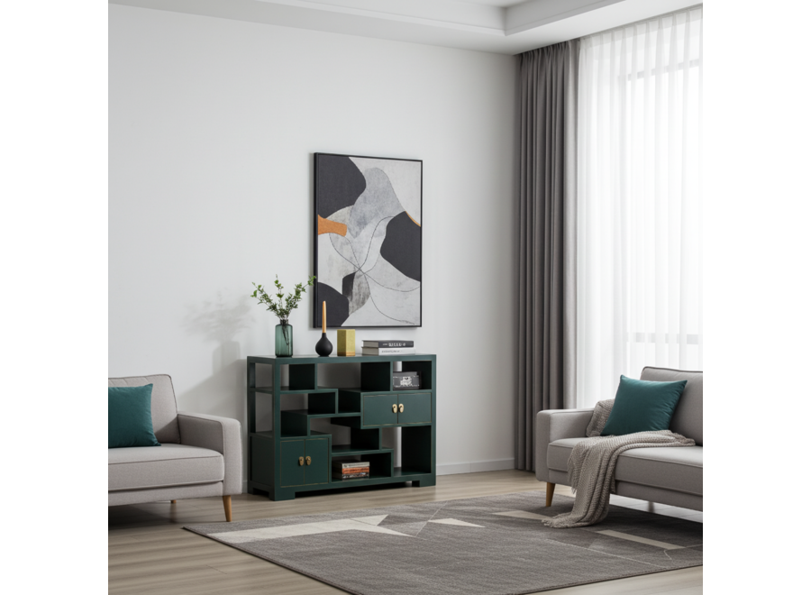 Chinese Bookcase Open Cabinet Teal - Orientique Collection W108xD35xH80cm