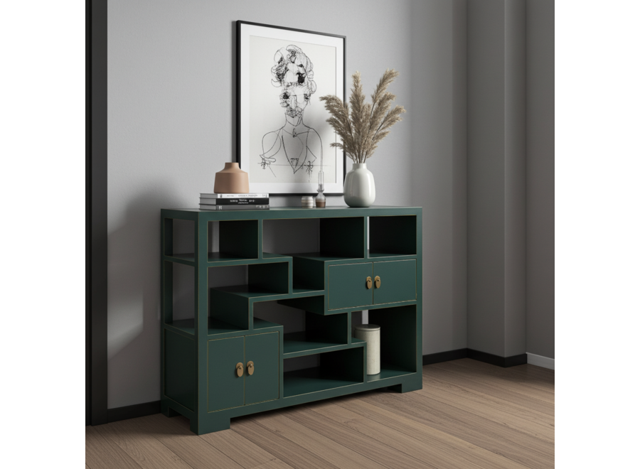 Chinese Bookcase Open Cabinet Teal - Orientique Collection W108xD35xH80cm