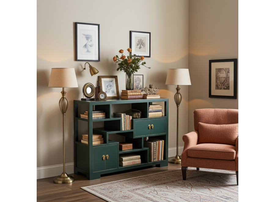 Chinese Bookcase Open Cabinet Teal - Orientique Collection W108xD35xH80cm