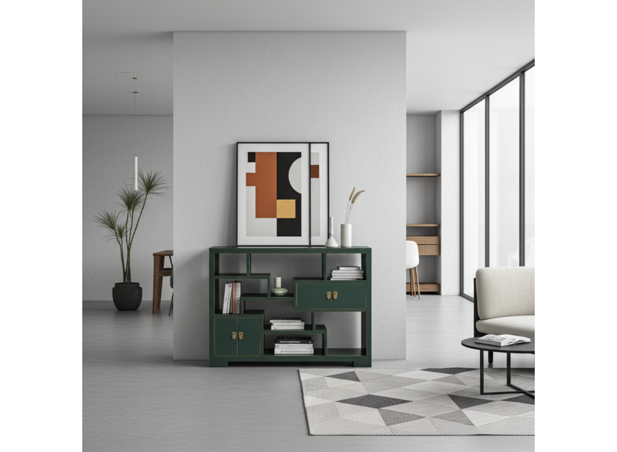 Chinese Bookcase Open Cabinet Teal - Orientique Collection W108xD35xH80cm