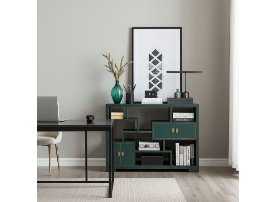 Chinese Bookcase Open Cabinet Teal - Orientique Collection W108xD35xH80cm