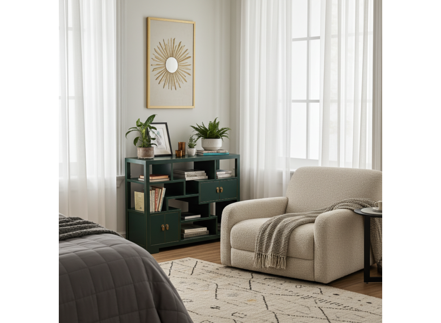 Chinese Bookcase Open Cabinet Teal - Orientique Collection W108xD35xH80cm