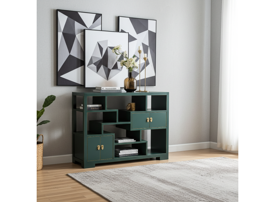 Chinese Bookcase Open Cabinet Teal - Orientique Collection W108xD35xH80cm