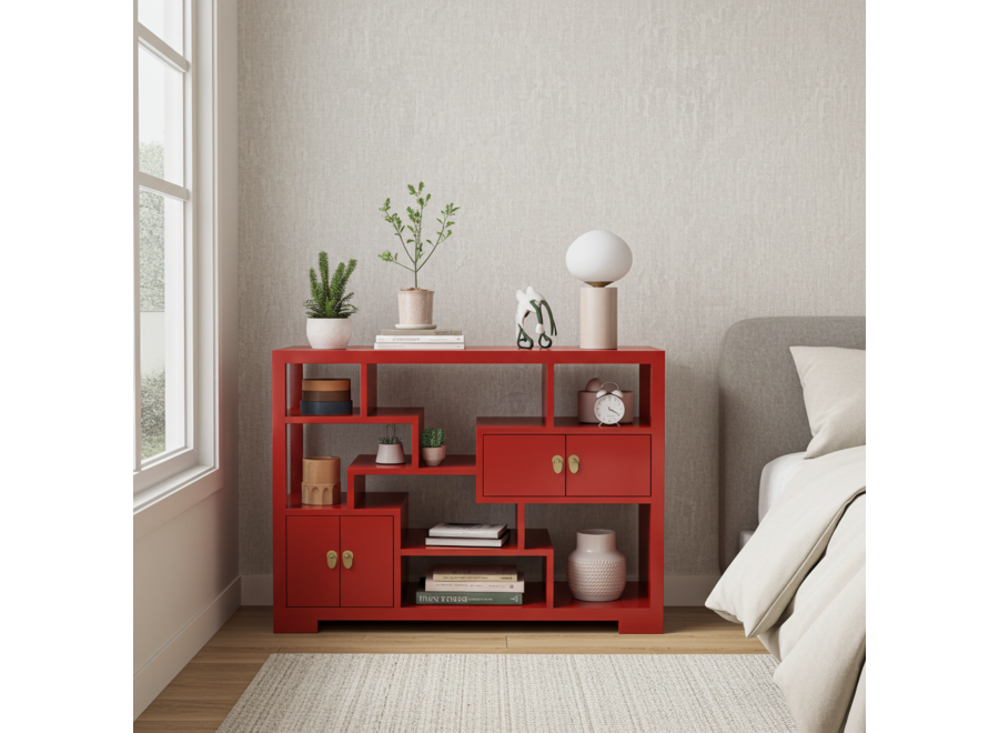 Chinesisches Bücherregal Offenes Regal Lucky Rot - Orientique Kollektion B108xT35xH80cm