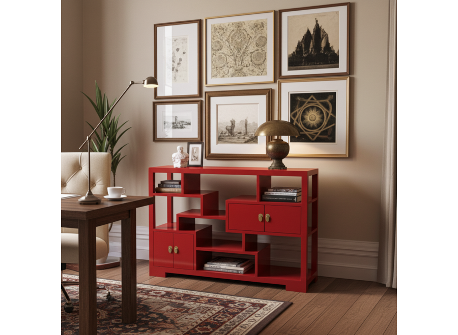 Chinese Bookcase Open Display Cabinet Lucky Red - Orientique Collection W108xD35xH80cm