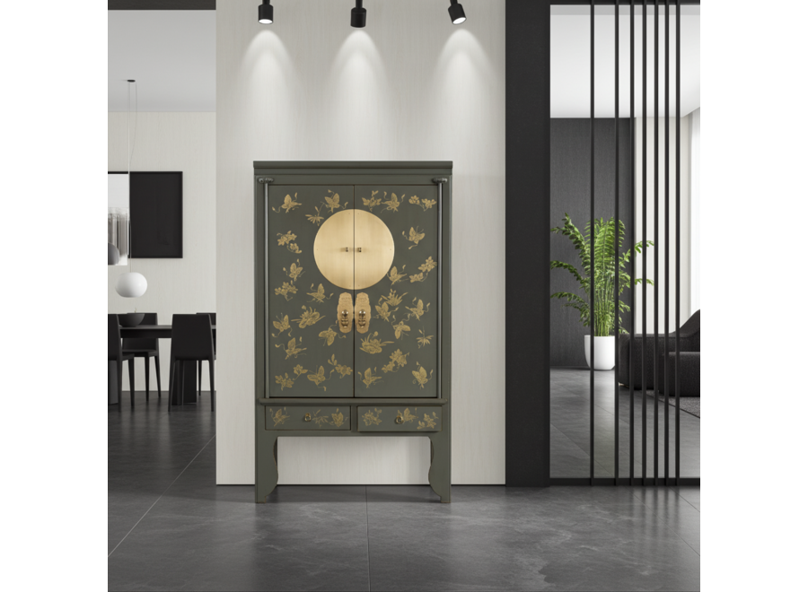 Chinesischer Hochzeitsschrank Olive Grau Handbemalt - Orientique Kollektion B105xT55xH175cm
