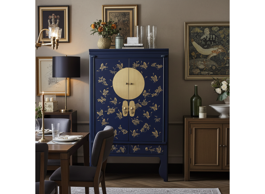 Armadio Nuziale Cinese Blu Notte Dipinto a Mano - Orientique Collezione L100xP55xA175cm