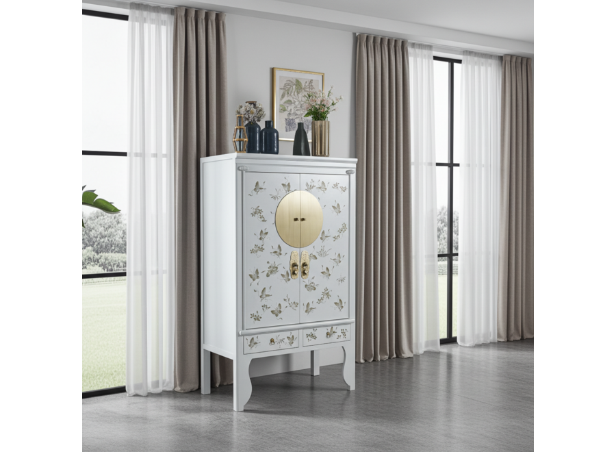 Armoire de Mariage Chinoise Blanche Neige Peint à la Main - Orientique Collection L100xP55xH175cm