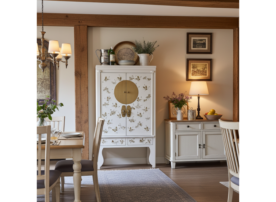 Armario de Bodas Chino Blanco Nieve Pintado a Mano - Orientique Colección An100xP55xAl175cm