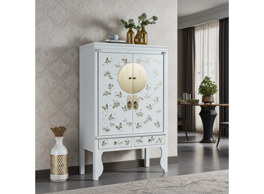 Armario de Bodas Chino Blanco Nieve Pintado a Mano - Orientique Colección An100xP55xAl175cm