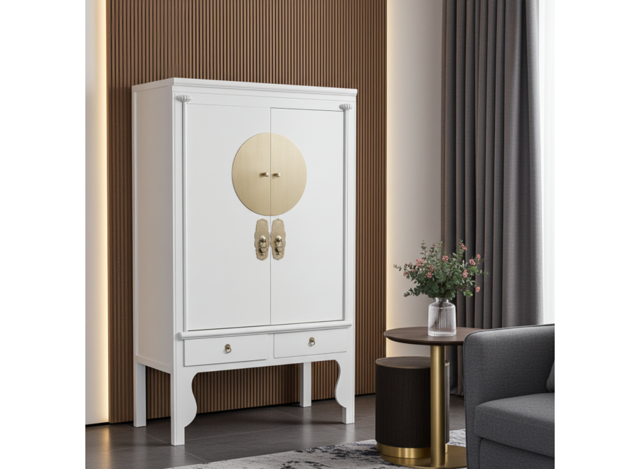 Chinese Wedding Cabinet Moonshine Greige - Orientique Collection W100xD55xH175cm