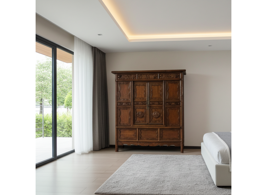 Armadio Cinese Antico Intagliato a Mano L150xP60xA176cm