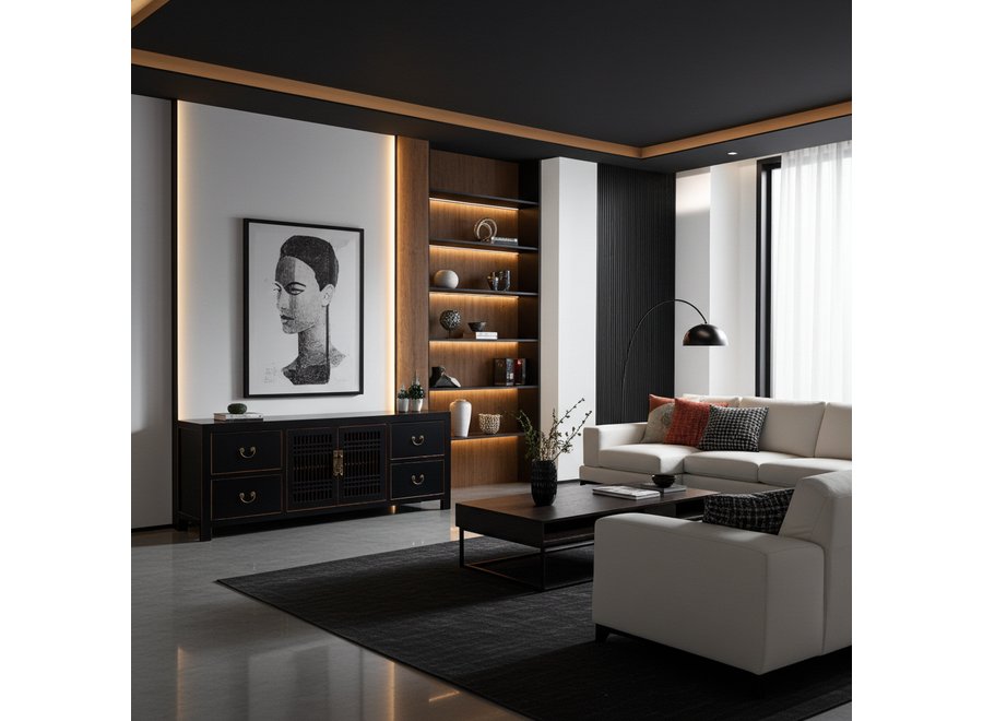 Chinese TV Cabinet Onyx Black - Orientique Collection W180xD38xH65cm
