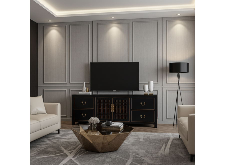 Mueble TV Chino Ónix Negro - Orientique Colección An180xP38xAl65cm