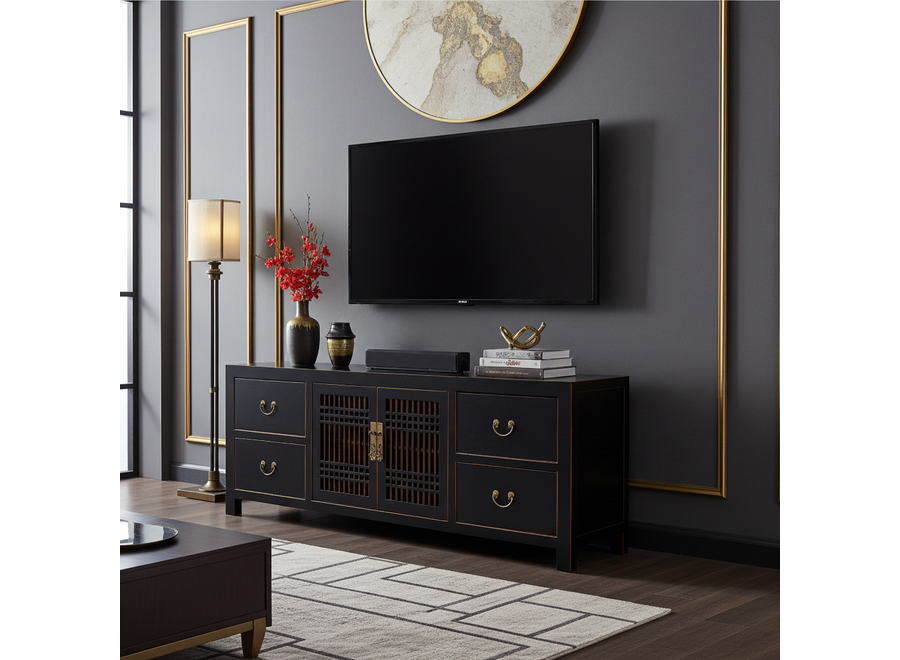 Chinese TV Cabinet Onyx Black - Orientique Collection W180xD38xH65cm