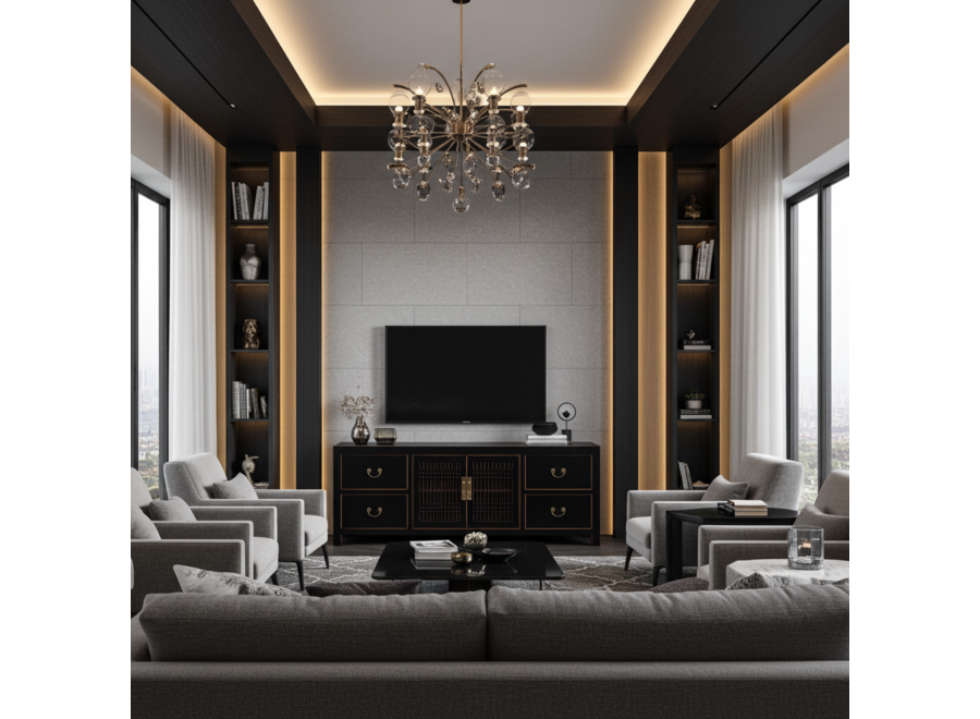 Meuble TV Chinois Onyx Noir - Orientique Collection L180xP38xH65cm