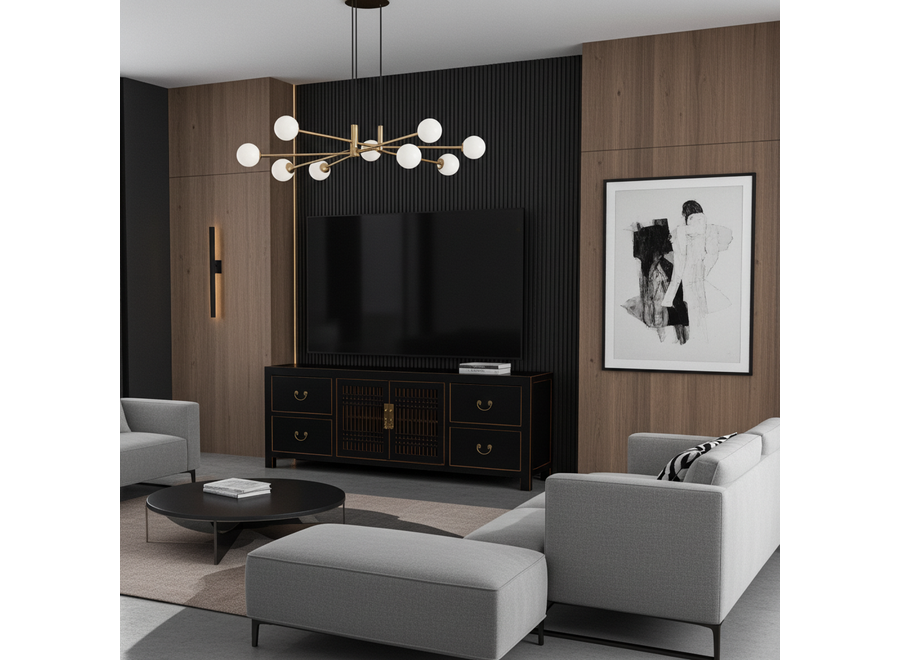 Meuble TV Chinois Onyx Noir - Orientique Collection L180xP38xH65cm