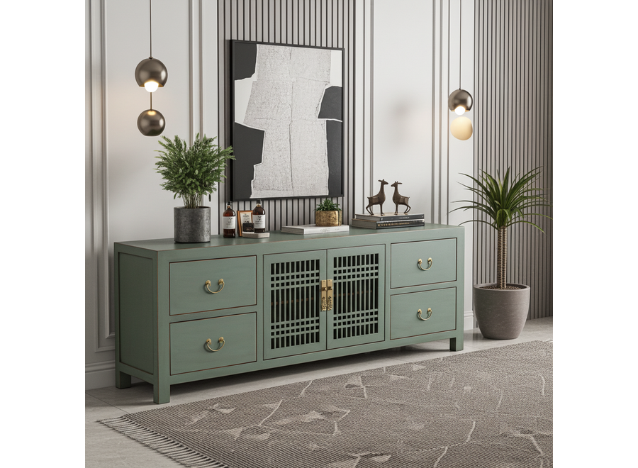 Mobile TV Cinese Grigio Oliva - Orientique Collezione L180xP38xA65cm