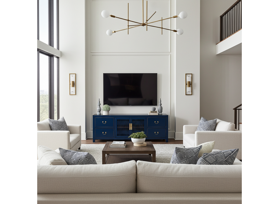 Meuble TV Chinois Bleu Nuit - Orientique Collection L180xP38xH65cm